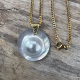 mabe zuchtperle mit goldkette, graue perle mit blister, barocke grosse perle anhänger und goldige edelstahlkette