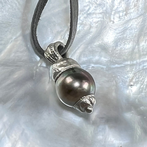 tahiti perle barock anhänger Palladium plattiert mit lederhalsband, grosse antrazitfarbene tahitit perle